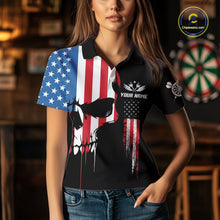 Load image into Gallery viewer, American Flag Skull Darts Shirt For Women Custom Patriotic Darts Jersey Team Polo &amp; 1/4 Zip TDM5299