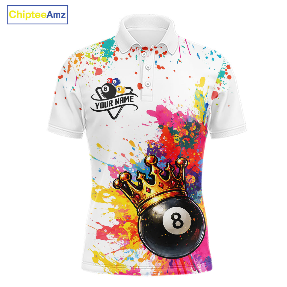 Colorful 8 Ball Crown Aim Shoot Swear Repeat Billiard Shirt For Men Custom Pool Team Jersey|White TDM5795