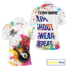 Load image into Gallery viewer, Colorful 8 Ball Crown Aim Shoot Swear Repeat Billiard Shirt For Men Custom Pool Team Jersey|White TDM5795