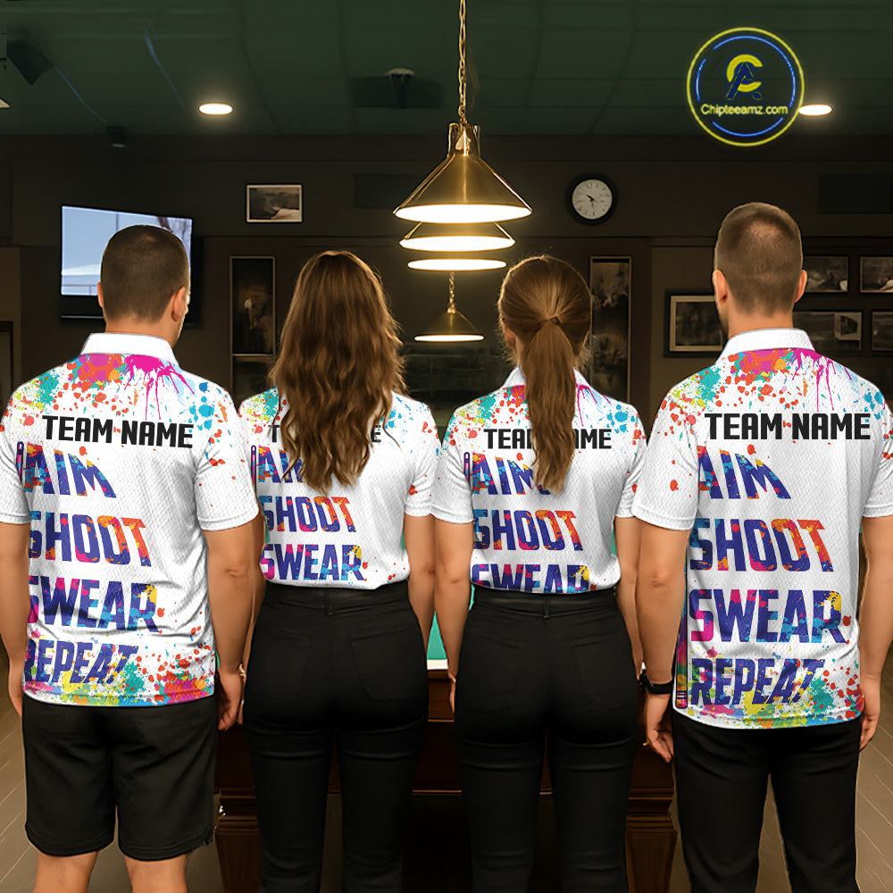 Colorful 8 Ball Crown Aim Shoot Swear Repeat Billiard Shirt For Men Custom Pool Team Jersey|White TDM5795