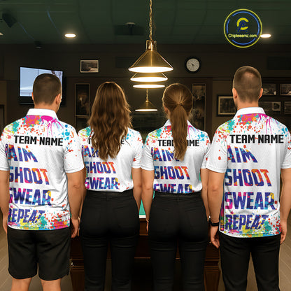 Colorful 8 Ball Crown Aim Shoot Swear Repeat Billiard Shirt For Men Custom Pool Team Jersey|White TDM5795