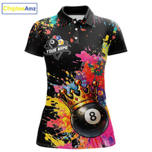 Load image into Gallery viewer, Colorful 8 Ball Crown Aim Shoot Swear Repeat Billiard Shirt For Women Custom Pool Team Jersey|Black TDM5796