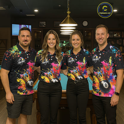 Colorful 8 Ball Crown Aim Shoot Swear Repeat Billiard Shirt For Men Custom Pool Team Jersey|Black TDM5796