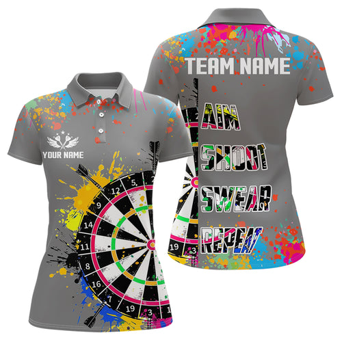Funny Dartboards Colorful Paint Aim Shoot Swear Repeat Custom Women Darts Shirt, Dart Jerseys |Grey TDM3639