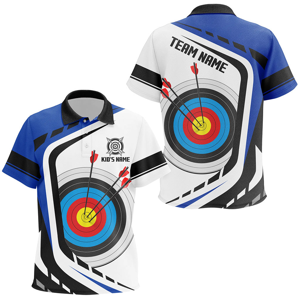 Personalized Archery Target White Blue Jersey Kid Polo Shirts Custom Archery Outfit For Archer TDM1318