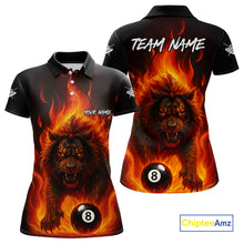 Load image into Gallery viewer, Orange Flaming Lion 8 Ball Billiard Shirts For Women Custom Fire Billiard Team Jersey Polo &amp; 1/4 Zip TDM5305