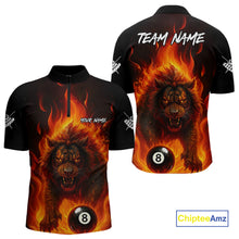 Load image into Gallery viewer, Orange Flaming Lion 8 Ball Billiard Shirts For Men Custom Fire Billiard Team Jersey Polo &amp; 1/4 Zip TDM5305