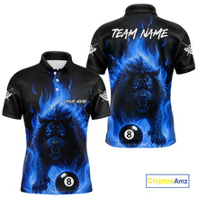 Load image into Gallery viewer, Blue Flaming Lion 8 Ball Billiard Shirts For Men Custom Fire Billiard Team Jersey Polo &amp; 1/4 Zip TDM5306