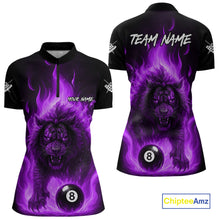 Load image into Gallery viewer, Purple Flaming Lion 8 Ball Billiard Shirts For Women Custom Fire Billiard Team Jersey Polo &amp; 1/4 Zip TDM5307