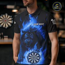Load image into Gallery viewer, Blue Flaming Lion Darts Shirts For Men Custom Fire Darts League Jersey Team Polo &amp; 1/4 Zip TDM5309