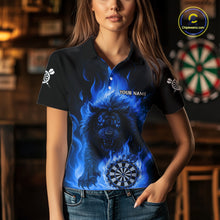 Load image into Gallery viewer, Blue Flaming Lion Darts Shirts For Women Custom Fire Darts League Jersey Team Polo &amp; 1/4 Zip TDM5309