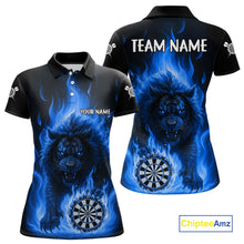 Load image into Gallery viewer, Blue Flaming Lion Darts Shirts For Women Custom Fire Darts League Jersey Team Polo &amp; 1/4 Zip TDM5309