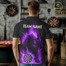 Load image into Gallery viewer, Purple Flaming Lion Darts Shirts For Men Custom Fire Darts League Jersey Team Polo &amp; 1/4 Zip TDM5310