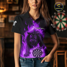 Load image into Gallery viewer, Purple Flaming Lion Darts Shirts For Women Custom Fire Darts League Jersey Team Polo &amp; 1/4 Zip TDM5310