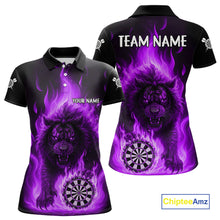 Load image into Gallery viewer, Purple Flaming Lion Darts Shirts For Women Custom Fire Darts League Jersey Team Polo &amp; 1/4 Zip TDM5310