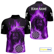 Load image into Gallery viewer, Purple Flaming Lion Darts Shirts For Men Custom Fire Darts League Jersey Team Polo &amp; 1/4 Zip TDM5310