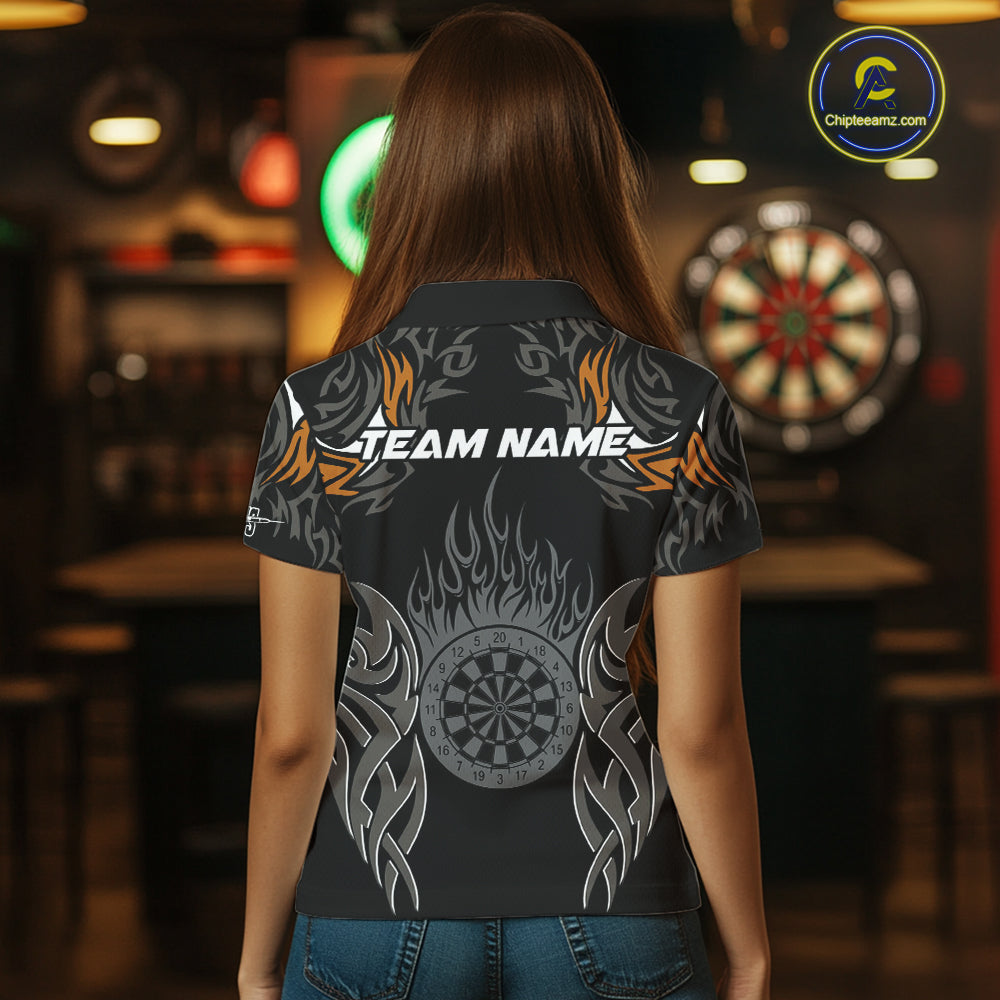 Personalized Darts Tournament Jerseys For Women Custom Dartboard Fire Flame Darts Shirts |Orange TDM5566