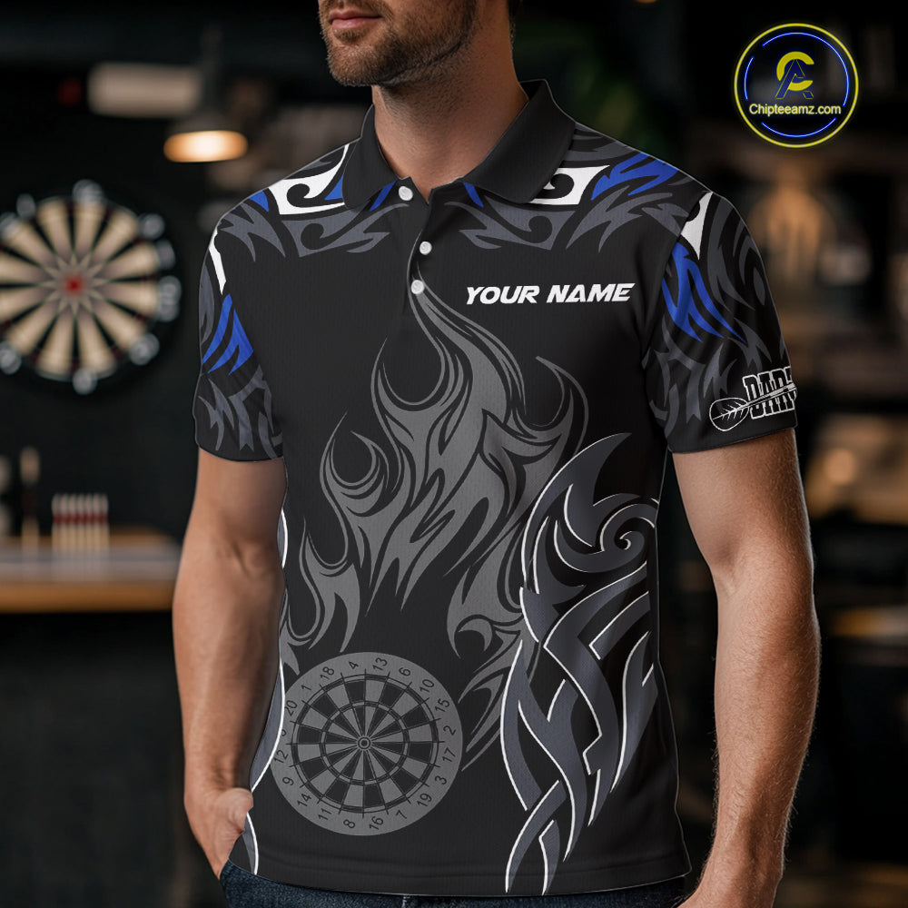 Personalized Darts Tournament Jerseys For Men Custom Dartboard Fire Flame Darts Shirts |Blue TDM5565