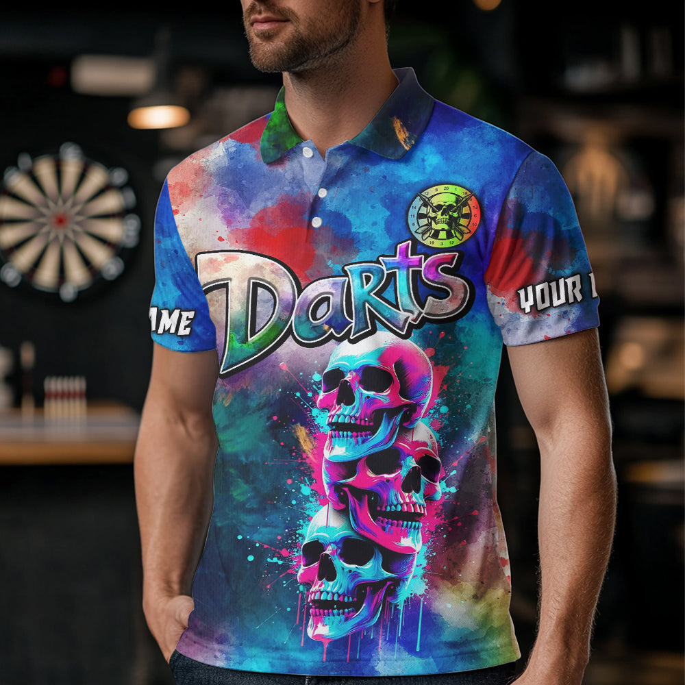 Funny Colorful Neon Graffiti Skull Dart Shirts For Men Custom Dart Jerseys, Best Darts Clothing TDM3793