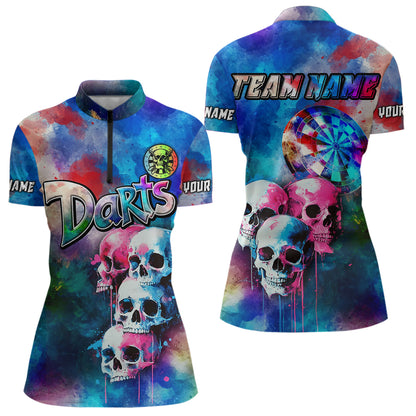 Funny Colorful Neon Graffiti Skull Dart Shirts For Women Custom Dart Jerseys, Best Darts Clothing TDM3794
