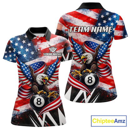 Custom American Flag Eagle Billiard Shirt For Women, Patriotic 8 Ball Pool Team Jersey Polo, 1/4 Zip TDM6181