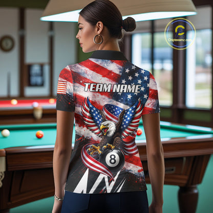 Custom American Flag Eagle Billiard Shirt For Women, Patriotic 8 Ball Pool Team Jersey Polo, 1/4 Zip TDM6181