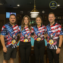 Load image into Gallery viewer, Custom American Flag Eagle Billiard Shirt For Men, Patriotic 9 Ball Pool Team Jersey Polo, 1/4 Zip TDM6182
