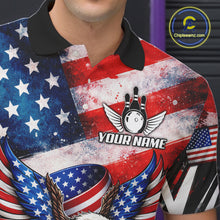Load image into Gallery viewer, Custom American Flag Eagle Bowling Jersey For Men, Patriotic Bowling Team Shirt Polo &amp; 1/4 Zip TDM6183
