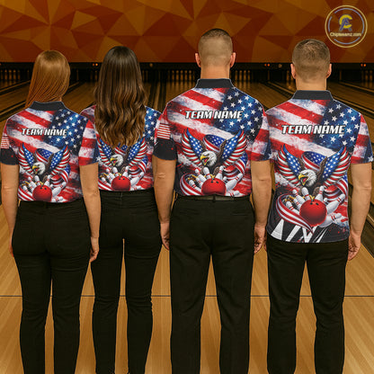 Custom American Flag Eagle Bowling Jersey For Men, Patriotic Bowling Team Shirt Polo & 1/4 Zip TDM6183