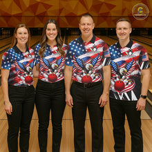 Load image into Gallery viewer, Custom American Flag Eagle Bowling Jersey For Men, Patriotic Bowling Team Shirt Polo &amp; 1/4 Zip TDM6183