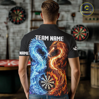 Personalized Fire And Icy Dragon Darts Shirt For Men, Lightning Darts Jersey Polo & 1/4 Zip TDM6184