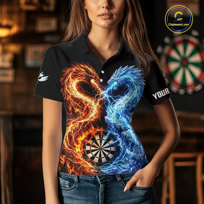 Personalized Fire And Icy Dragon Darts Shirt For Women, Lightning Darts Jersey Polo & 1/4 Zip TDM6184