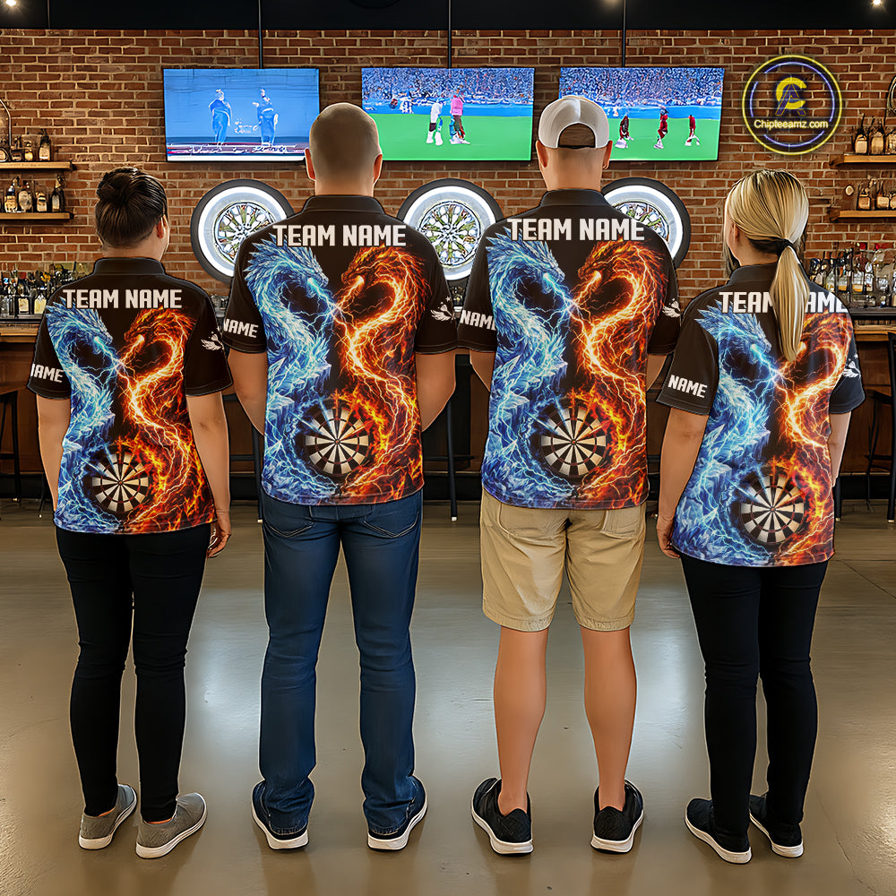 Personalized Fire And Icy Dragon Darts Shirt For Men, Lightning Darts Jersey Polo & 1/4 Zip TDM6184