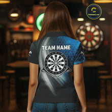 Load image into Gallery viewer, Custom Women&#39;s Dart Shirt – Black Blue Hexagon Design Darts Team Jersey | Polo &amp; Quarter Zip Uniform TDM4074