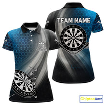 Load image into Gallery viewer, Custom Women&#39;s Dart Shirt – Black Blue Hexagon Design Darts Team Jersey | Polo &amp; Quarter Zip Uniform TDM4074