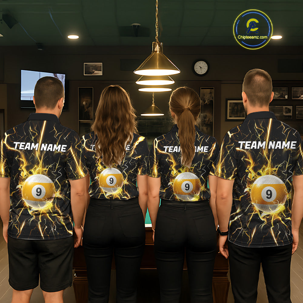 Custom Thunder Lightning 9 Ball Billiard Shirts For Women, 9 Ball Pool Team Jersey Polo & 1/4 Zip TDM6611