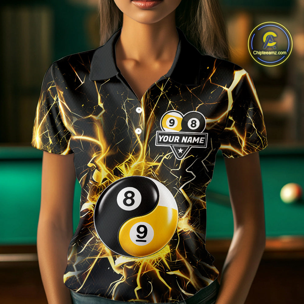 Custom Thunder Lightning Yin And Yang Billiard Shirt For Women, 8 Ball & 9 Ball Pool Team Jersey TDM6612