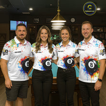 Load image into Gallery viewer, Funny 8 Ball &amp; 9 Ball Colorful Splash Billiard Shirt For Women Custom Billiard Team Jersey |White TDM5581
