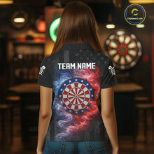 Load image into Gallery viewer, Custom American Flag Smoke Skull Darts Shirt For Women, Patriotic Darts Team Jersey Polo &amp; 1/4 Zip TDM5811