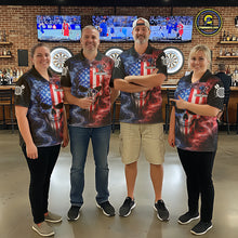 Load image into Gallery viewer, Custom American Flag Smoke Skull Darts Shirt For Women, Patriotic Darts Team Jersey Polo &amp; 1/4 Zip TDM5811