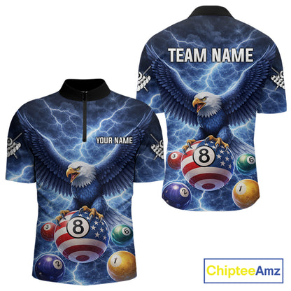 Blue 8 Ball US Flag Thunder Lightning Eagle Billiard Shirt For Men Custom Pool Team Jersey TDM5813