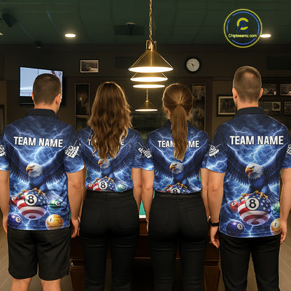 Blue 8 Ball US Flag Thunder Lightning Eagle Billiard Shirt For Women Custom Pool Team Jersey TDM5813