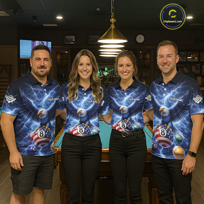 Blue 8 Ball US Flag Thunder Lightning Eagle Billiard Shirt For Women Custom Pool Team Jersey TDM5813