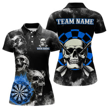 Load image into Gallery viewer, Personalized Blue Darts Smoke Skull Women Dart Shirt Custom Dart Board Fire Flame Dart Team Jersey TDM3654