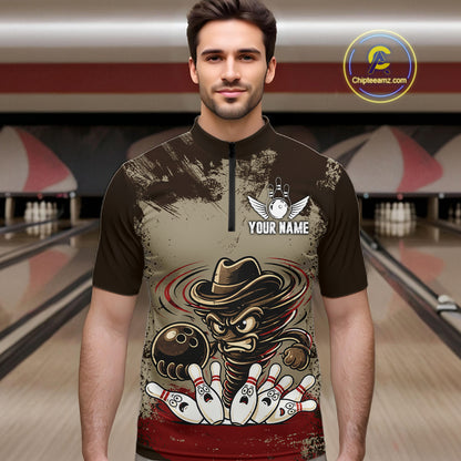 Funny Tornado Grunge Bowling Shirt For Men Custom Bowling Team Jersey Polo & Quarter Zip Shirts TDM6203