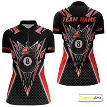 Load image into Gallery viewer, Customized 8 Ball Pool Crown Women Billiard Shirts, Red And Black Billiard Team Shirts, Pool Jersey TDM4079