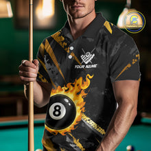 Load image into Gallery viewer, Gold Black Grunge Flame 8 Ball Billiard Shirts For Men Custom Pool Team Jersey Polo &amp; 1/4 Zip TDM6619