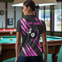 Load image into Gallery viewer, Pink And Black Scratch Billiard Shirts For Women Custom 8 Ball Crown Pool Team Jersey Polo &amp; 1/4 Zip TDM6624