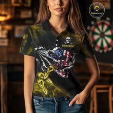 Load image into Gallery viewer, Fire Flame Darts Board American Flag Skull Dart Shirts For Women Custom Darts Team Jerseys |Yellow TDM4268