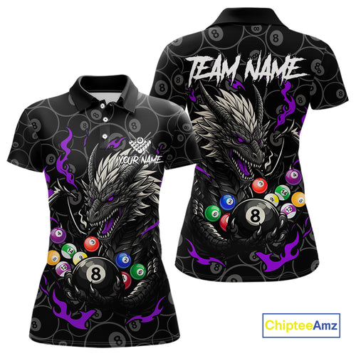 Personalized 8 Ball Dragon Billiard Shirt For Women, Billiard Team Jersey Polo & 1/4 Zip |Purple TDM5111
